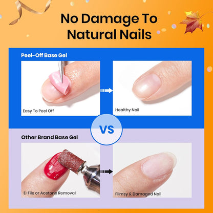 Beetles Peel Off Gel Base Coat for Gel Nail Polish: 15ml Peel Off Base Coat, Soak Off-Free Easy Removal without Damage, Long Lasting for Beginners DIY Manicure Weak Thin Nails