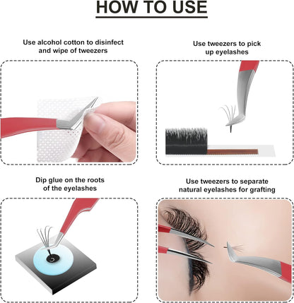 SIVOTE Eyelash Extension Tweezers for Classic & Volume Lashes, 5-Pack, Red