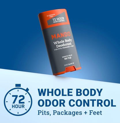 Mando Whole Body Deodorant For Men - Smooth Solid Stick - 72 Hour Odor Control - Aluminum Free, Baking Soda Free, Skin Safe - 2.6 ounce (Pack of 2) - Mt Fuji