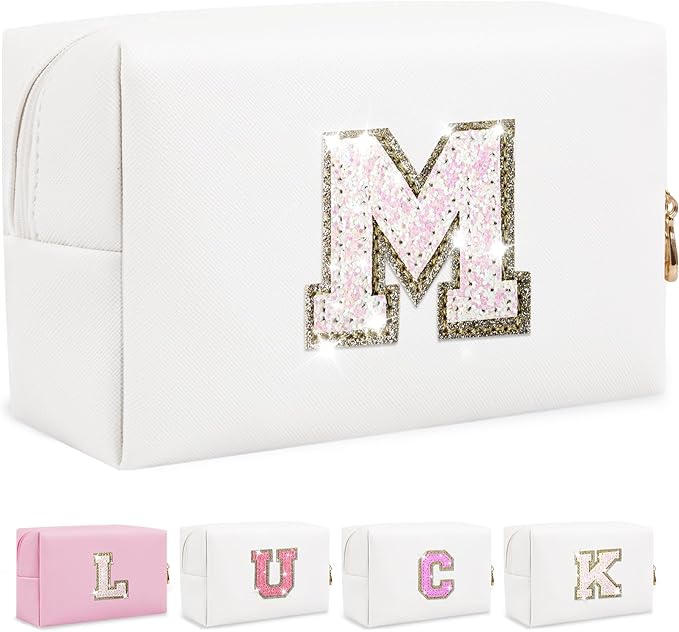 Initial letter patch makeup bag,