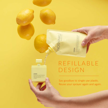 Noshinku - Refillable Hand Sanitizer Limon 3-Pack, Travel Size Spray with Hydrating Botanical Oils, Natural Ingredients, All Natural Fragrances, Sugarcane Derived Alcohol, No Parabens, No Dyes