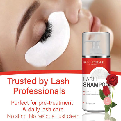 ISLA & FONTANE Lash Shampoo Bulk – Multi-Scent Series – 17 fl oz / 500ml | Gentle Eyelash Cleanser for Lash Extensions | Non-Irritating | Professional Lash Bath Foam For Salon And Home Use (Rose)