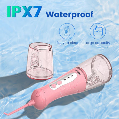 Water Flosser for Teeth, Portable Oral Irrigator Rechargeable Water Dental Flosser Pick with High Pressure 5 Jet Tips, IPX7 Travel Water Flossing for Brace Teeth Cleaner Gum Care