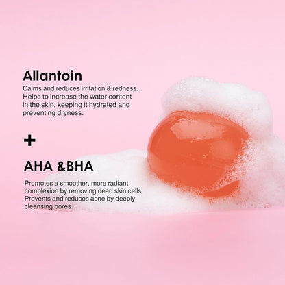 Be Bare Jelly Ball Cleanser, Daily Face Wash Korean Skin Care Cleanser Ball for Dry Skin with Allantoin for Protection, AHA &BHA for Exfoliation and Hydration- Peachy Pink (1.41oz)