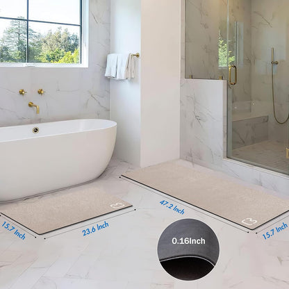 2 Piece Bathroom Rugs Mat Set - Quick Dry Diatomaceous Earth Bath Mat for Bathroom Non-Slip Bath Rug with Rubber Backing, Absorbent Bath Mats Thin Bath Floor Mat, 15.7x23.6+15.7x47.2 Inch, Taupe