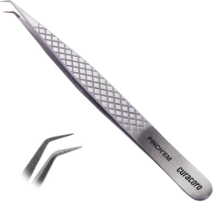 Curacoro Lash Tweezer - Professional & Precision Fiber Tip Grip Lash Tweezers for Eyelash Extensions, Multi Shapes & Purposes Tweezers for Volume, Isolation & Classic Lashes (Silver, Pinch'em)