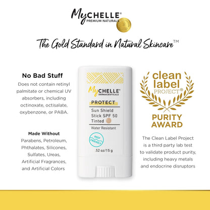 MyCHELLE Sun Shield Stick SPF 50 Tinted - Mineral Reef Safe Sunscreen for Face