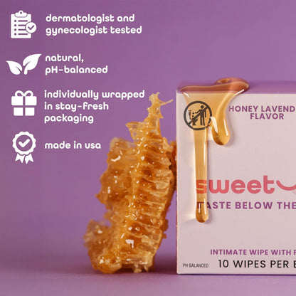 Flavored Feminine Wipes For Women, Individually Wrapped - pH Balanced Wipes - Honey Lavender, Pack of 10