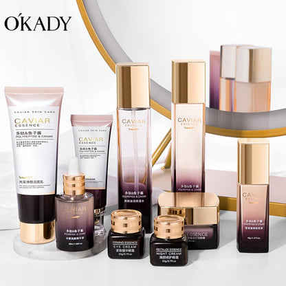 O’KADY 9 Pcs skincare set Anti Aging Skin Daily Care Routine Kit With Vitamin C and Peptides Facial Cleanser Eye Mask Toner Serum Eye Cream Lotion Cream Lady Cream Gifts sets for Valentine's Day