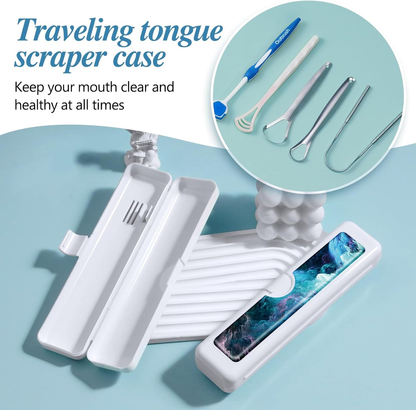 2 Pcs Toothbrush Travel Case - Colorful Pattern, Holder and Covers for Toothbrushes, Includes Tongue Scraper Case