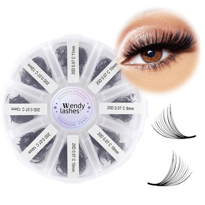 Premade Fans for Eyelash Extension: 20D, Wendy Lashes, Handmade Fans, Pre-made, For Lash-Artists, D, 9-16mm