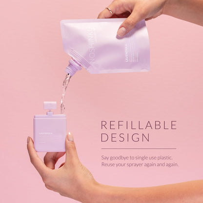 Noshinku - Refillable Hand Sanitizer Lavendula 3-Pack, Travel Size Spray with Hydrating Botanical Oils, Natural Ingredients, All Natural Fragrances, Sugarcane Derived Alcohol, No Parabens, No Dyes