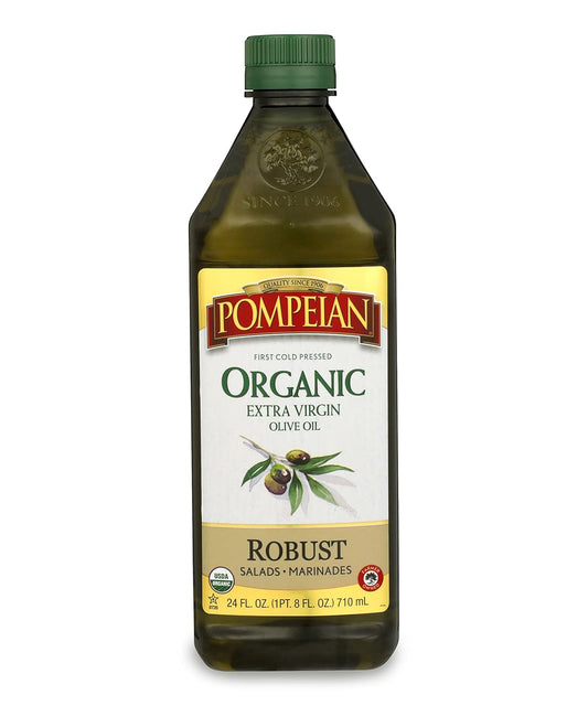 Pompeian USDA Organic Robust Extra Virgin Olive Oil, Contains Polyphenols, First Cold Pressed, Full-Bodied Flavor, Perfect for Salad Dressings & Marinades, 24 FL. OZ