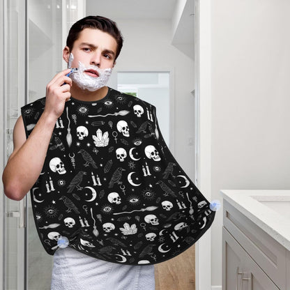 Waterproof Beard Grooming Bib, Gothic Trippy Moon Skull Dark Black Cat Witch Magic Spirit Board Shave Bib, Non-Stick Hair Catcher for Shaving Trimming, Apron Essential for Men Dad