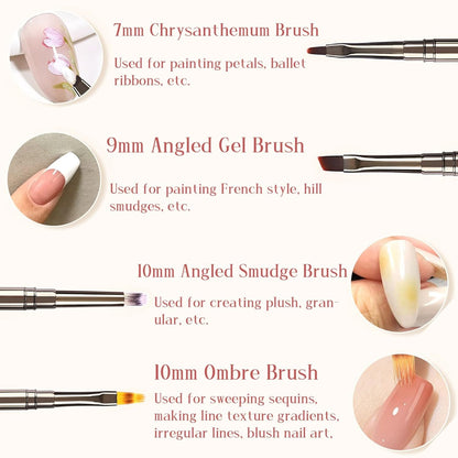 12pcs Nail Art Brushes, Nail Art Design Pen Painting Tools Professional Flower Brush Drawing Extension Gel Brush Liner Brush Ombre Painting Brush Carved Brush For Nail Art Design
