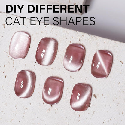 AILLSA Cat Eye Gel Nail Polish Pink Crystal Glitter Polish with Magnet, Nude Burgundy Glass Shimmer Nail Polish Jelly Color Reflective Translucent U V Gel Salon DIY at Home 0.5 OZ GF25