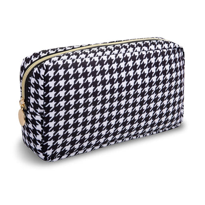 Small Makeup Bag Pouch for Purse，Nylon Travel Toiletry Storage Bag Cute Houndstooth Cosmetic Bag for Women Girls，Waterproof Makeup Organizer Bag Pouch Skincare Bag with Zipper (Small-Houndstooth)