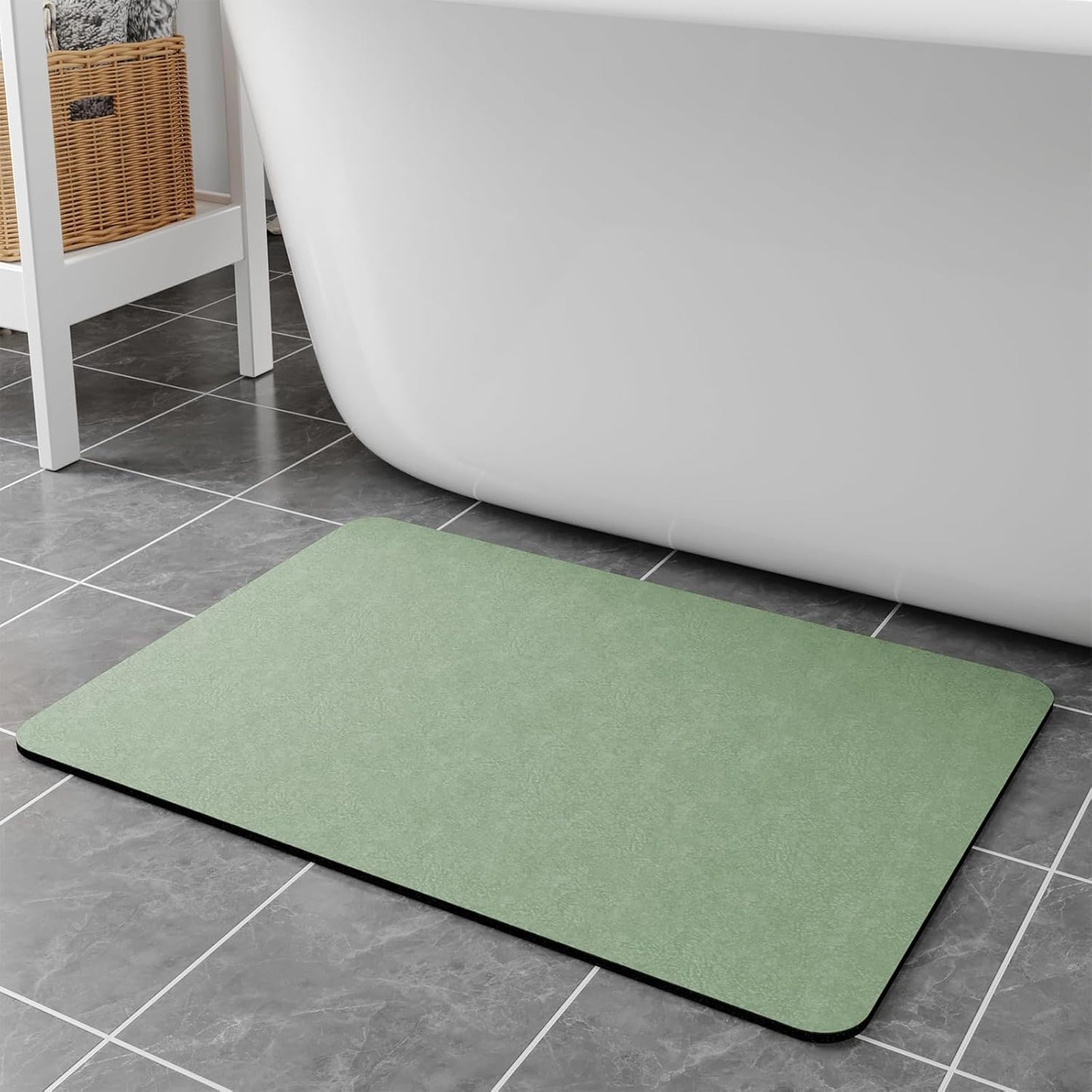Bath Mat Rugs 24x17 - Diatomaceous Earth Bath Mat Quick Dry Absorbing Bathroom Rugs Rubber Non Slip Thin Bathroom Mat Fit Under Door, Bath Mat for Bathroom Floor, Tub and Shower, Sink, Sage Green