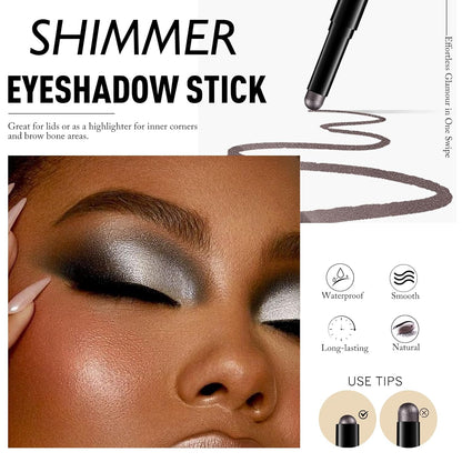 Dark Taupe Shimmer Eyeshadow Stick, Waterproof Cream Eye Shadow Pencil Long-Lasting Crease-Proof Glitter Eyeshadow Crayon Smooth High Pigmented Highlighter Neutral Eye Shadow Liner Makeup