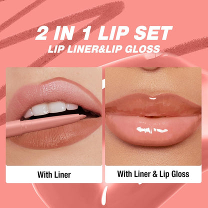 6pcs Hydrating Lip Oils + Lip Liner Pencil Lip Combo Sets, 24H Long-Lasting Lip Kit with Lip Liner and Gloss, Nourishing, Non-Sticky Tinted Stain Lip Gloss Plumping Lip Oil Set for Women(Set B)