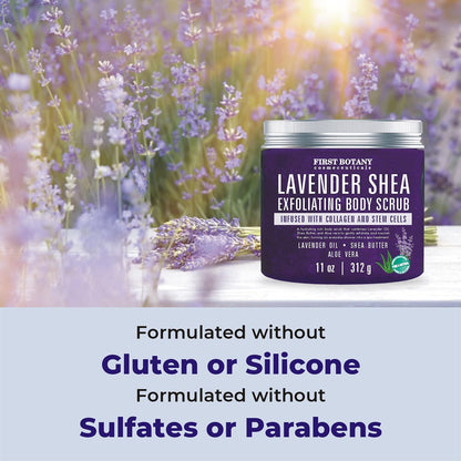 First Botany Body Scrub - Natural Exfoliating Salt Scrub & Body and Face Souffle helps with Moisturizing Skin, Acne, Cellulite, Dead Skin Scars, Wrinkles (10 fl oz, Lavender)