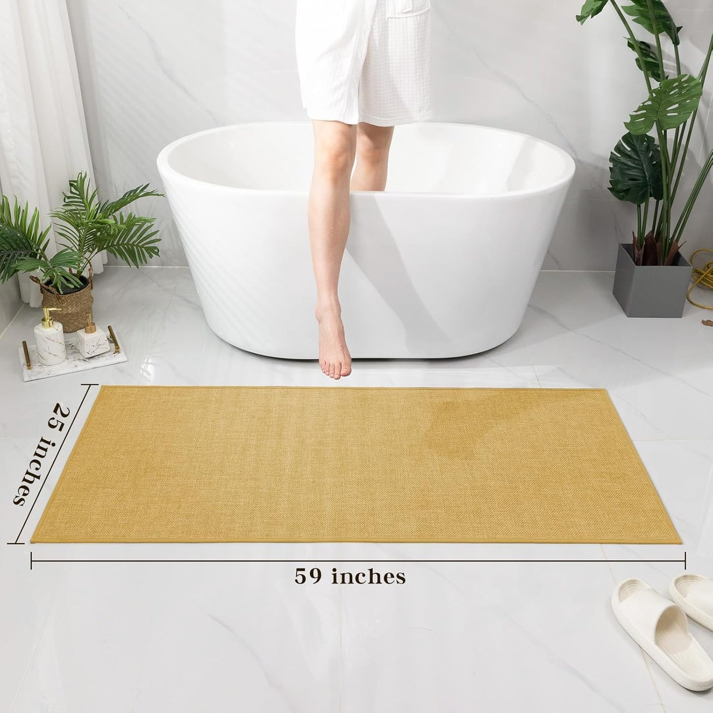 chakme Bathroom Rugs Mat 59x25, Ultra Thin Non Slip Bath Mat Large Quick Dry Absorbent Bath Mat for Bathroom Floor, (Yellow, 59"x25")