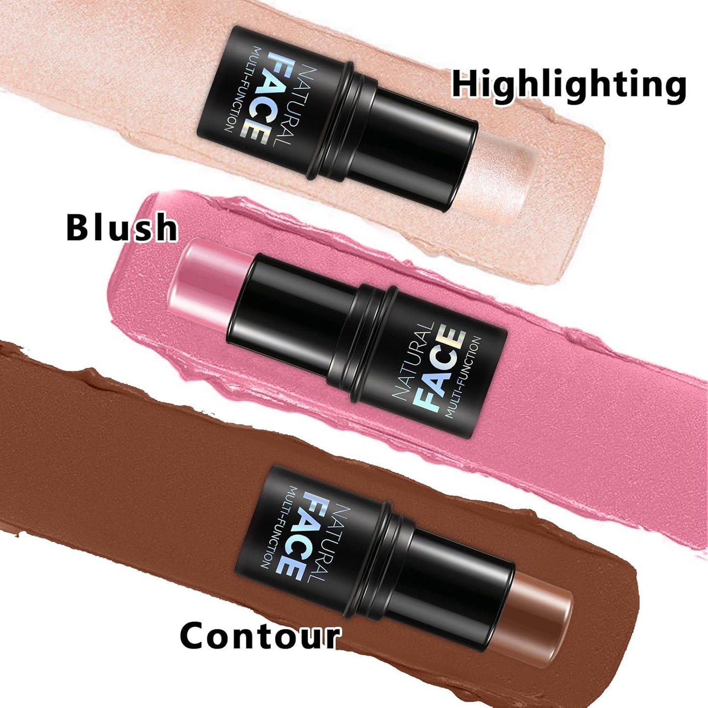 3Pcs Cream Contour Stick Makeup Kit, Shades with Highlighter, Blush and Bronzer Contour Stick for Sculpt the Cheeks, Long Lasting, Waterproof, Matte & Dewy Finish LIGHT MEDIUM(2+5+6)
