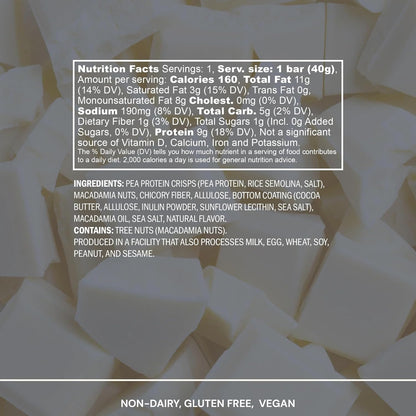 Blueprint by Bryan Johnson Macadamia Nut Protein Bars – 9G Plant Protein – Vegan, Low Carb, Low Sugar, Keto-Friendly Snacks - Non-GMO, Raw Nut Bar, Natural Ingredients (White Cocoa - 12 Pack)