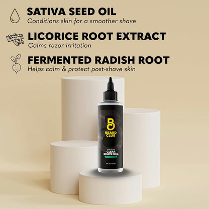 Beard Club Premium Shaving Gel for Men – Hydrating Mens Shave Cream for Sensitive Skin – Cedar Scent Precise Line Ups & Smooth Shaving – Clear Shave Gel for Men – Cooling Sensation – Sativa Seed 8oz