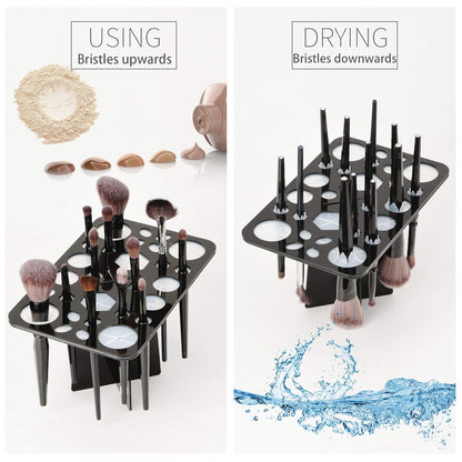 Acrylic Makeup Brushes Drying Rack, Brushes Dryer, Collapsible Holder Stand Tree Tray Support Display for Makeup Artist Nail Brushes Paintbrushes Makeup Lovers, 28 Slot, Black, Unisex