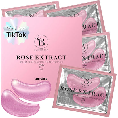 Rose Eye Mask (30 Pairs) | Eye Masks with Niacinamide & Hyaluronic Acid | Under Eye Patches for Dark Circles | Under Eye Patches for Puffy Eyes | Eye Care