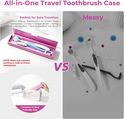 Wider Aluminum Toothbrush Travel Case, Portable Travel Toothbrush Holder, Durable Manual Toothbrush Box Container for Traveling, Bathroom, Camping, Business Trip, Pink
