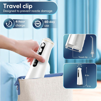 Water Flosser for Teeth, Cordless Oral Irrigator Portable Dental Cleaner Picks with 8 DIY Modes 7 Jets 300ml Tank Braces Flossers Rechargeable (White)