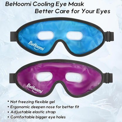 Cooling Eye Mask, Gel Eye Mask Cold Compress for Eyes, Reusable Eye Ice Pack, Cool Relaxation, Comfort Snug Fit, No Freeze, Eye Cover Ice Mask for Home, Office, 2PCS, Blue & Purple