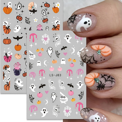 12 Sheets Halloween Nail Stickers for Nail Art 3D Self Adhesive Halloween Nail Decals Cute Ghost Nail Art Stickers Pumpkin Nail Design DIY Manicure Cat Bat Nails Supplies for Women Girls