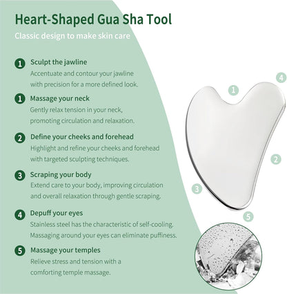 Gua Sha Facial Tools Stainless Steel & Face Roller Massager Skin, Facial Massage Skin Care for Face Neck Body, Reduce Puffiness Remove Wrinkles, Valentines Gift for Women
