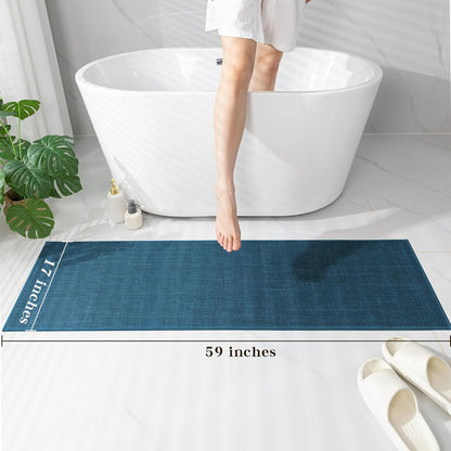 chakme Bathroom Rugs Mat 59x17, Ultra Thin Bath Rug Non Slip Runner Quick Dry Absorbent Bath Mat for Bathroom, (Dark Blue, 59"x17")