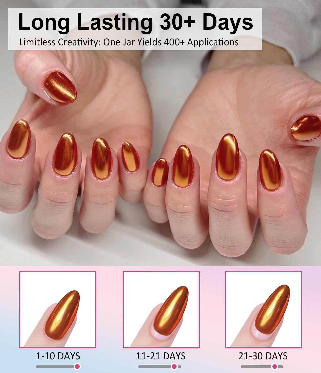 2 PCS Chrome Nail Powder：Mirror Effect Copper Chrome Nail Powder,Metallic Mirror Orange Chrome Nail Powder Decoration for DIY Nail Art,Bronze Pigment Holo Chrome Powder