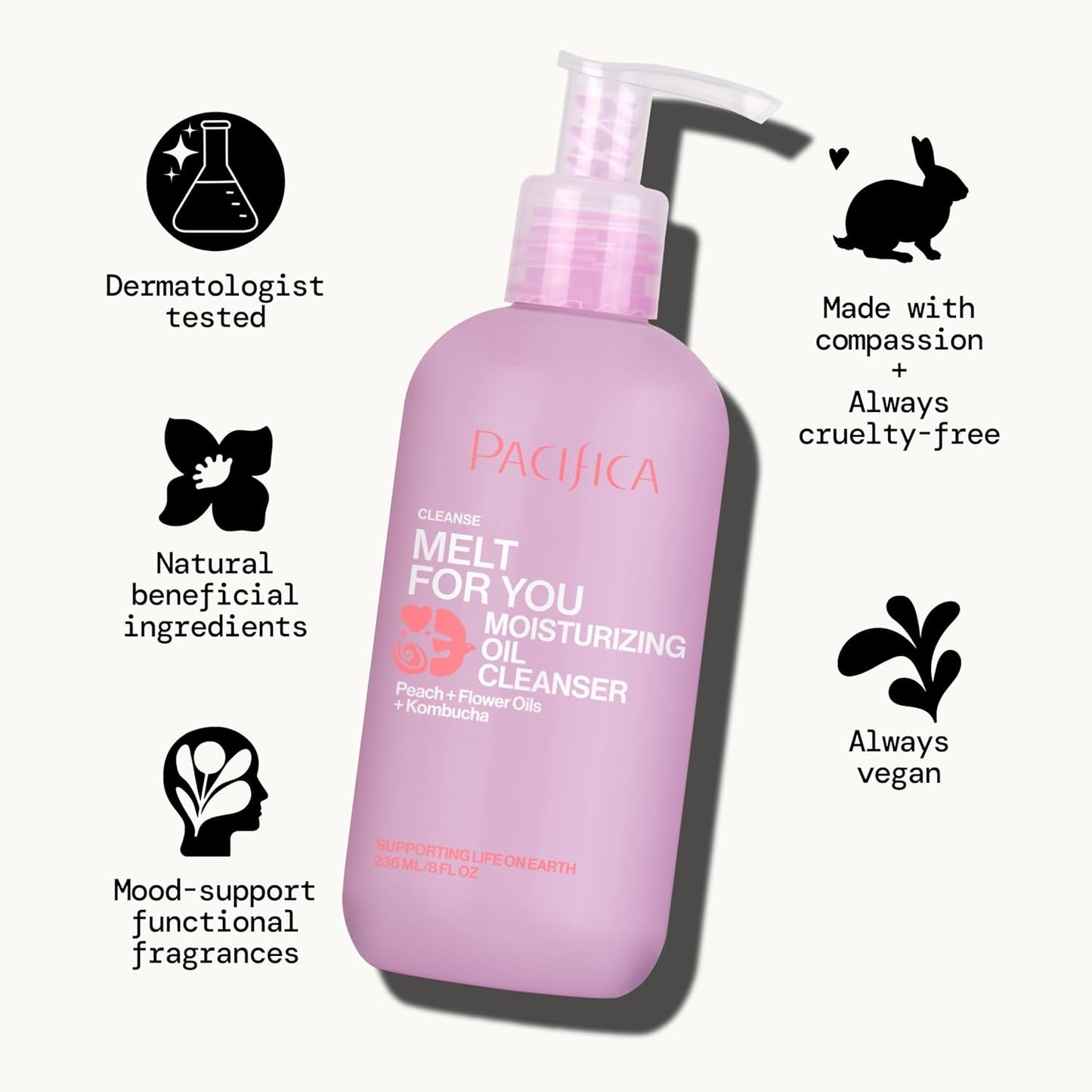 Pacifica Melt For You Facial Cleansing Oil – Hydrating Daily Face Wash & Makeup Remover Oil Cleanser for All Skin Types, Gentle Non-Comedogenic, Vegan, Clean Beauty, Dermatologist Tested 8 fl oz