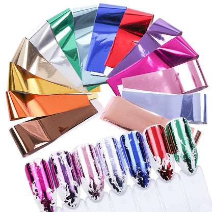 14 Colors Metallic Nail Foil Transfer Stickers Nail Art Accessories Holographic Effect Nail Foils Supply Gold Silver Matte Transfer Foils Nail Decals for Women Girls Manicure Tips Decoration