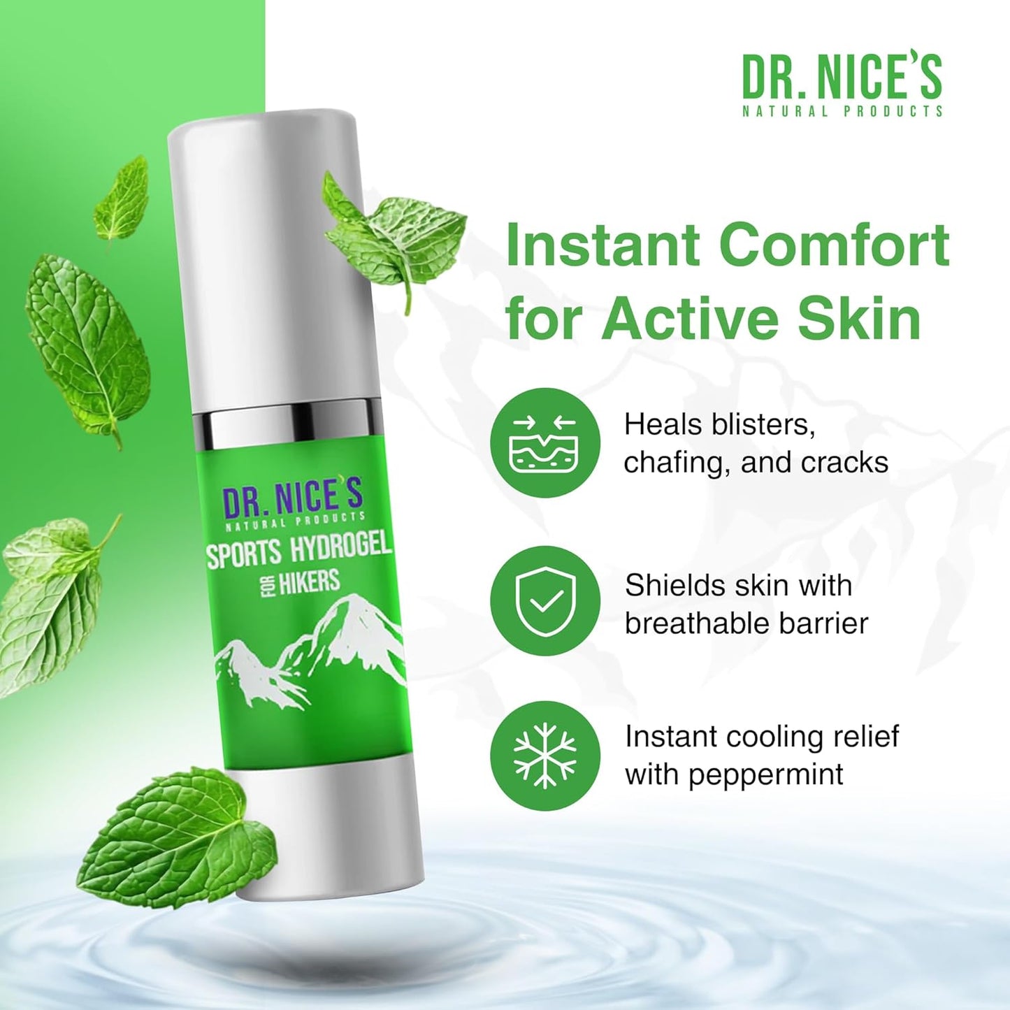 DR. NICE'S Sports Hydrogel - For Hikers | For Soothing Blister & Chafed Skin | For Chafe and Crack | All-Natural, Vegan | Soothe Calm Refresh