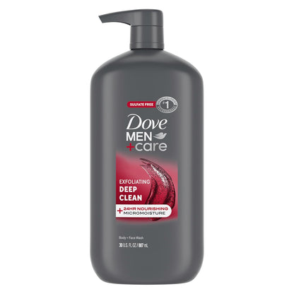 DOVE MEN + CARE Body and Face Wash Exfoliating Deep Clean for Men, with 24-Hour Nourishing Micromoisture Technology Body Wash, 30 oz