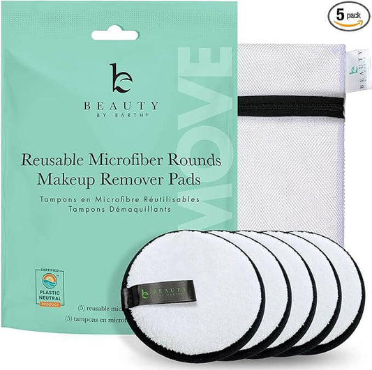 Reusable face makeup remover pads, 5-pack, eco-friendly cleansing pads for makeup removal, includes makeup eraser cloth and reusable face pads.