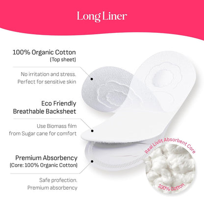 Livlit Ultra Thin Panty Liners Sanitary Pads, 100% Certified Organic Cotton from Texas, Light Absorbency, Chlorine Free, Unscented, Hypoallergenic Panty Liners for Women (40 Count)