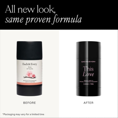 Each & Every Aluminum Free Deodorant for Women & Men, Rose & Vanilla - All Natural Deodorant for Sensitive Skin, EWG Verified - Clean, Baking Soda-Free, Plant-Based Fragrance - 2.5oz, 2 Pack