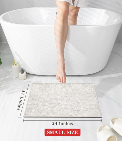 chakme Bathroom Rugs Mat 24x17, Ultra Thin Non Slip Bath Mat Small Quick Dry Absorbent Bath Mat for Bathroom Floor, (White, 24"x17")