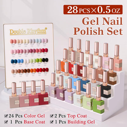 Double Rhythm 28Pcs 0.5Oz Gel Nail Polish Set Same Color Same Bottle Soak Off Gel Polish Kit Nail Art Manicure Salon DIY at Home for Women (White Pink Collection-T24-2)