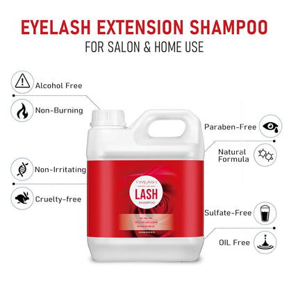 Lash Shampoo Bulk, Eyelash Cleanser for Extensions 2 Liters, Safe Makeup Remover, Non-irritating or Burning Eyelid Foaming Cleanser for Professional Salon and Home Use (Rose-2L)