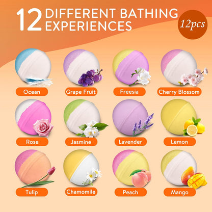 Bath Bombs for Women, 12 Pack Handmade Natural Fizzies Bath Bombs with 12 Unique Scents, Relaxing Bubble Bath for Dry Skin Moisturizing, Essential Oils Bathbomb Spa Gift Set for Mom, Wife, Girlfriend