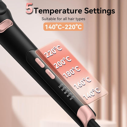 Rotating Curling Iron 1 Inch, Automatic Curling Wand, Anti-Scald Ceramic Hair Curler for Lasting Curls Waves, Auto-Shut Off Adjustable Temp 140℃- 220℃, Dual Voltage for Home Travel, Rose Gold